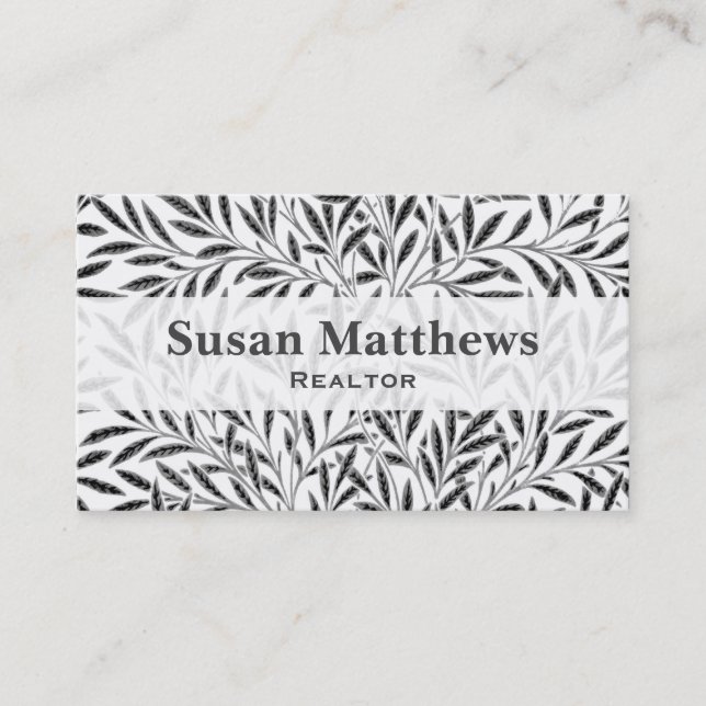 William Morris Willow Pattern, Gray / Grey & White Business Card (Front)