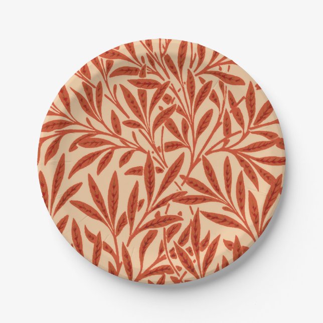 William Morris Willow Pattern, Mandarin Orange Paper Plates (Front)