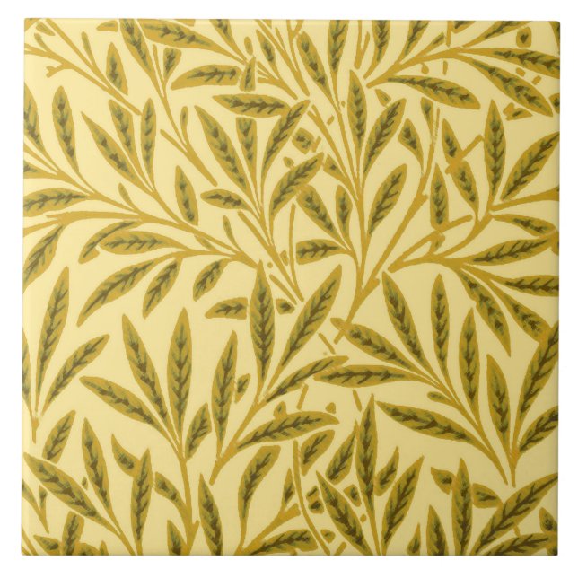 William Morris Willow Pattern, Mustard Yellow Ceramic Tile (Front)