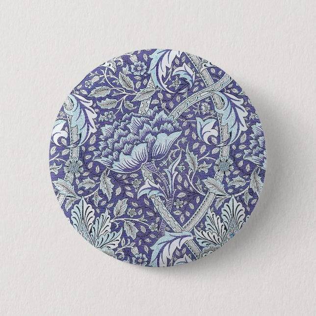 William Morris Windrush blue floral flowers Button (Front)