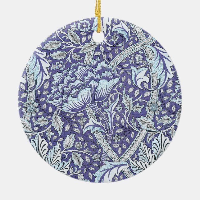 William Morris Windrush blue floral flowers Ceramic Ornament (Back)