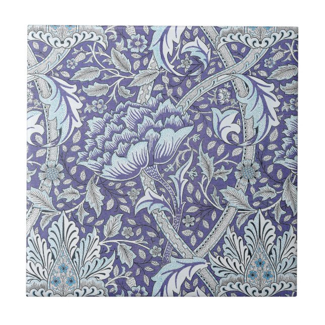 William Morris Windrush blue floral flowers Ceramic Tile (Front)
