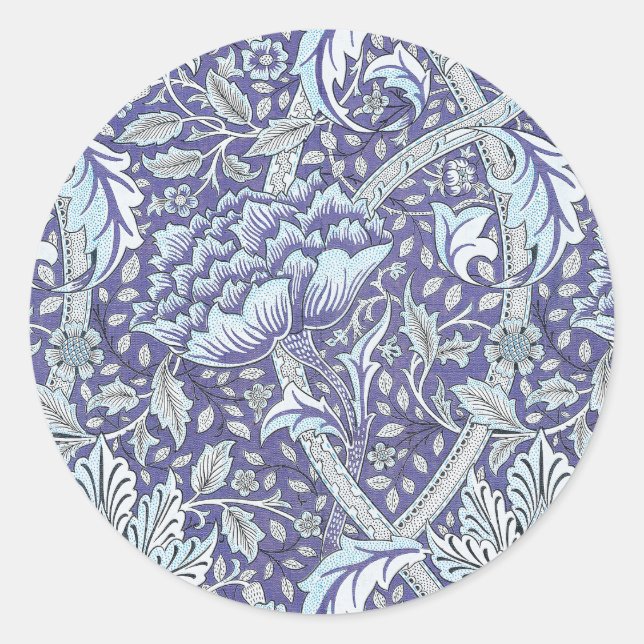 William Morris Windrush blue floral flowers Classic Round Sticker (Front)