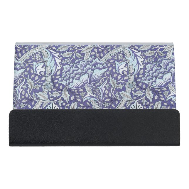 William Morris Windrush blue floral flowers Desk Business Card Holder (Front)