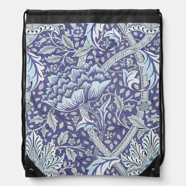 William Morris Windrush blue floral flowers Drawstring Bag (Front)