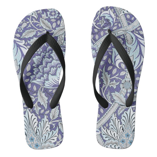William Morris Windrush blue floral flowers Flip Flops (Footbed)