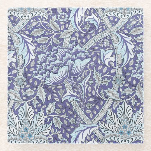 William Morris Windrush blue floral flowers Glass Coaster