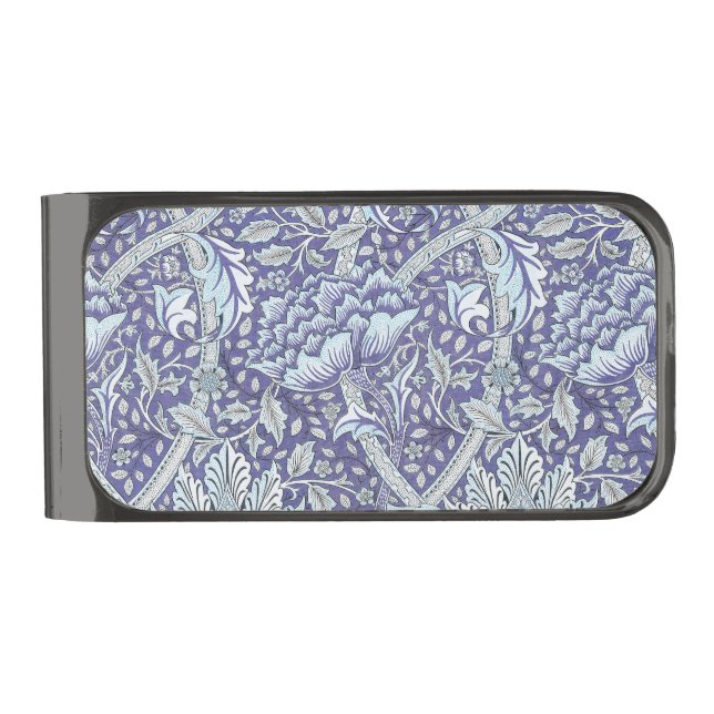 William Morris Windrush blue floral flowers Gunmetal Finish Money Clip (Front)