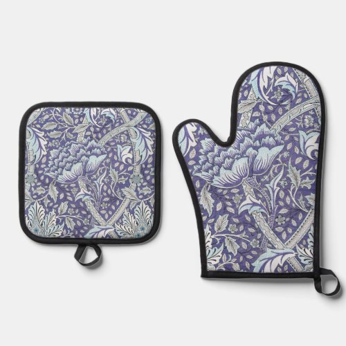 William Morris Windrush blue floral flowers Oven Mitt  Pot Holder Set