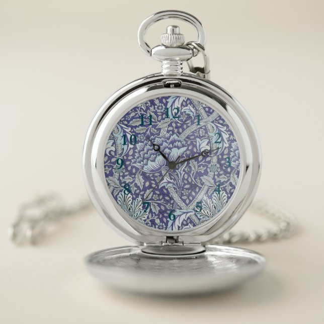 William Morris Windrush blue floral flowers Pocket Watch (Inside)