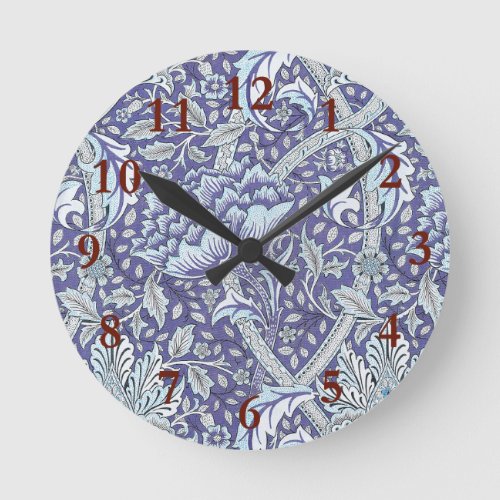 William Morris Windrush blue floral flowers Round Clock
