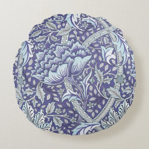 William Morris Windrush blue floral flowers Round Pillow