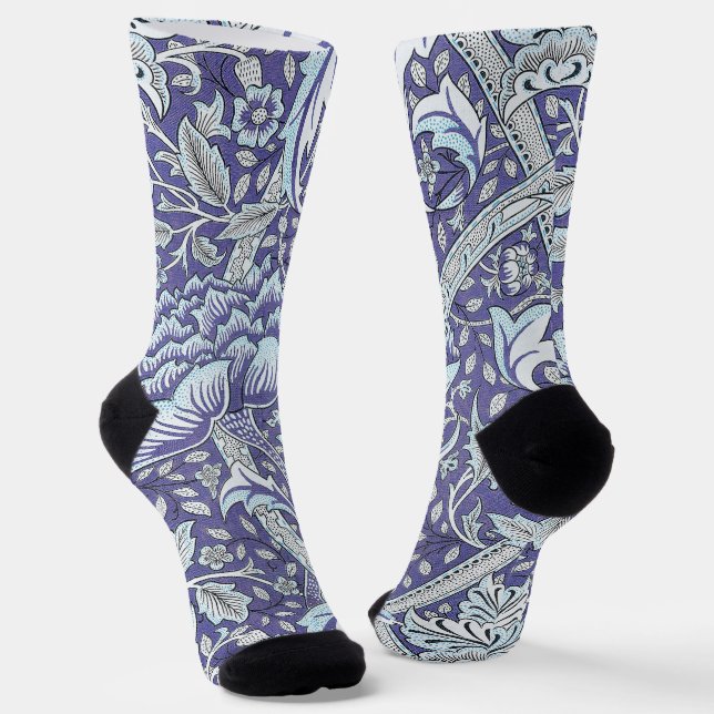 William Morris Windrush blue floral flowers Socks (Angled)