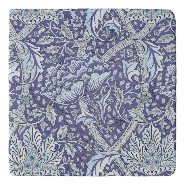William Morris Windrush blue floral flowers Trivet (Front)