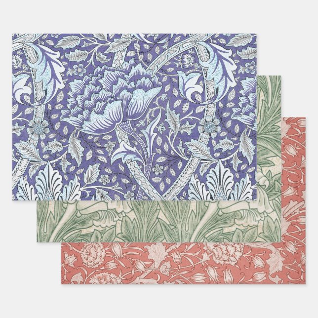 William Morris Windrush blue floral flowers Wrapping Paper Sheets (Set)