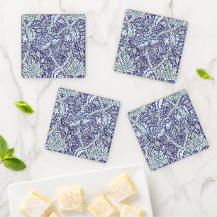 William Morris Windrush Blue Pattern Floral Coaster Set
