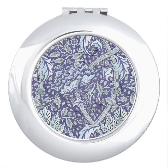 William Morris Windrush Blue Pattern Floral Compact Mirror (Front)
