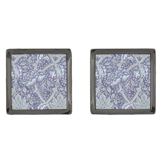 William Morris Windrush Blue Pattern Floral Cufflinks (Front)