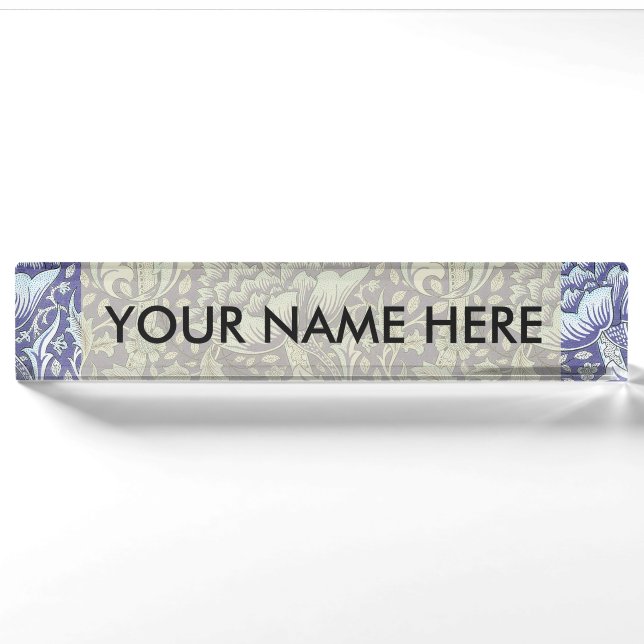 William Morris Windrush Blue Pattern Floral Desk Name Plate (Front)