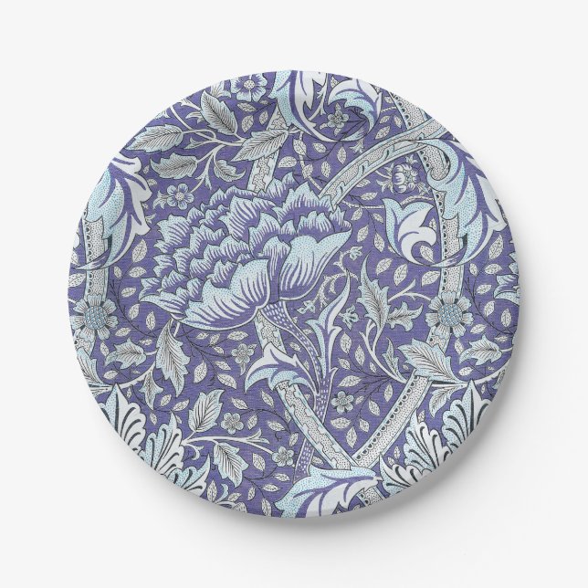 William Morris Windrush Blue Pattern Floral Paper Plates (Front)