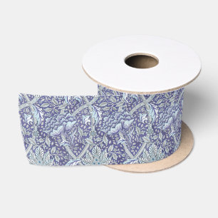 William Morris Windrush Blue Pattern Floral Satin Ribbon