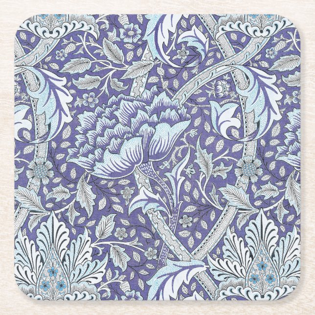 William Morris Windrush Blue Pattern Floral Square Paper Coaster (Front)