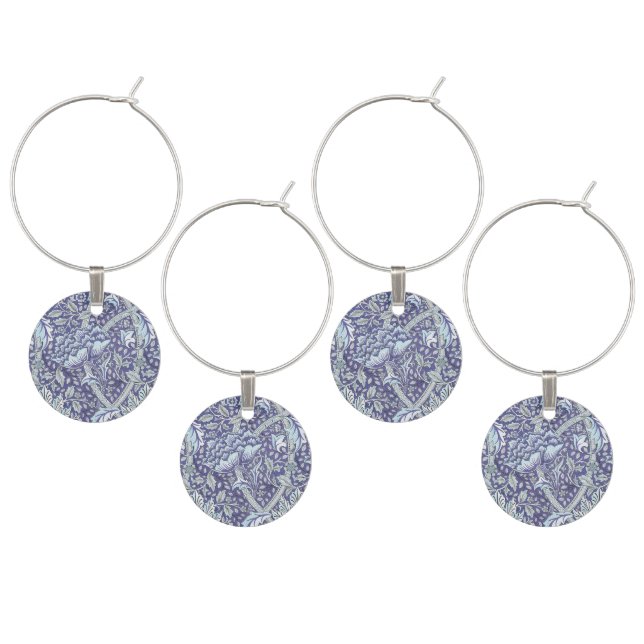 William Morris Windrush Blue Pattern Floral Wine Charm (Staggered)