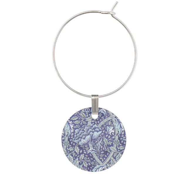 William Morris Windrush Blue Pattern Floral Wine Charm (Front)