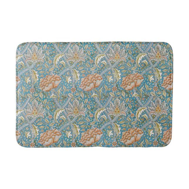 William Morris Windrush Floral Pattern Blue Bath Mat (Front)