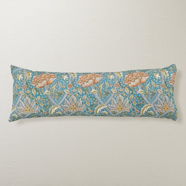 William Morris Windrush Floral Pattern Blue Body Pillow (Front)