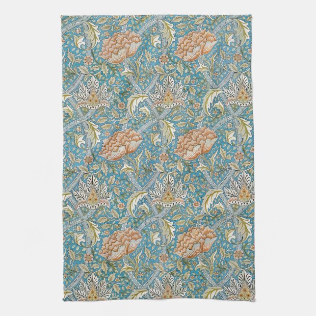 William Morris Windrush Floral Pattern Blue Kitchen Towel (Vertical)