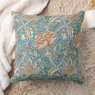 William Morris Windrush Floral Pattern Blue Throw Pillow