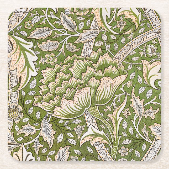 William Morris Windrush Floral Pattern Classic Square Paper Coaster (Front)