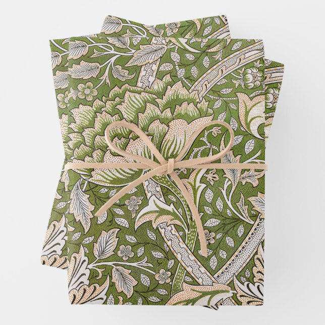 William Morris Windrush Floral Pattern Classic Wrapping Paper Sheets (In situ)