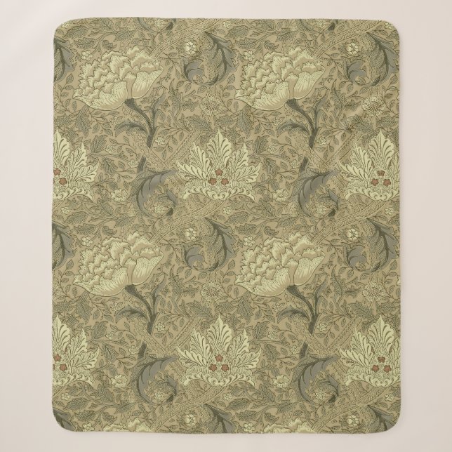 William Morris Windrush Floral Pattern: Vintage Sherpa Blanket (Front)
