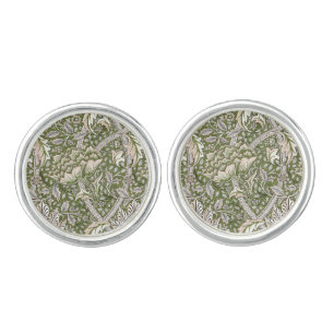 : William Morris Windrush Green Pattern: Vintage Cufflinks