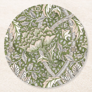 : William Morris Windrush Green Pattern: Vintage Round Paper Coaster