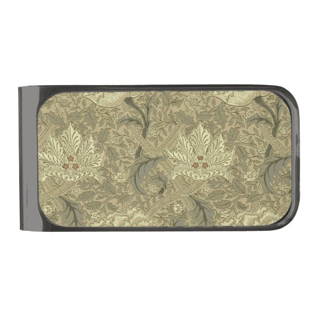 William Morris Windrush Wallpaper Pattern Gunmetal Finish Money Clip (Front)