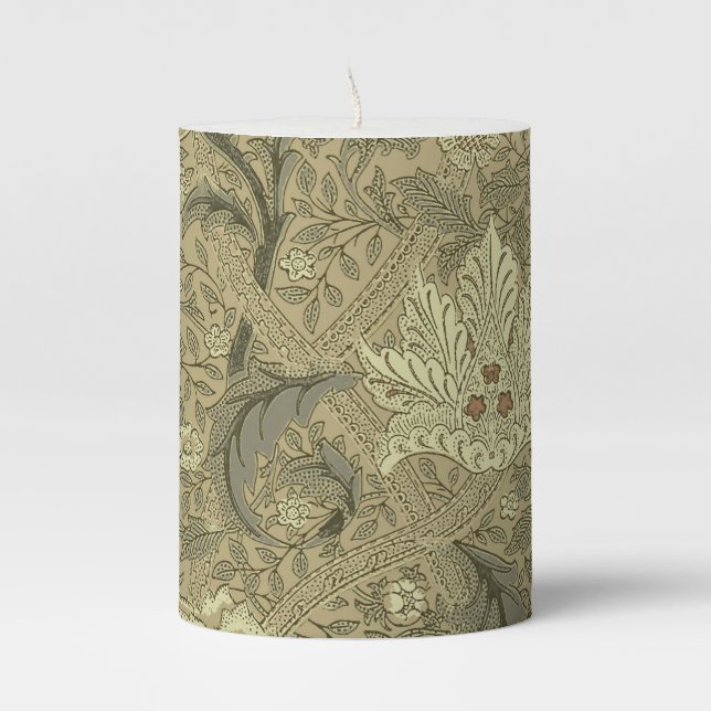 William Morris Windrush Wallpaper Pattern Pillar Candle (Front)