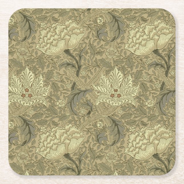 William Morris Windrush Wallpaper Pattern Square Paper Coaster (Front)