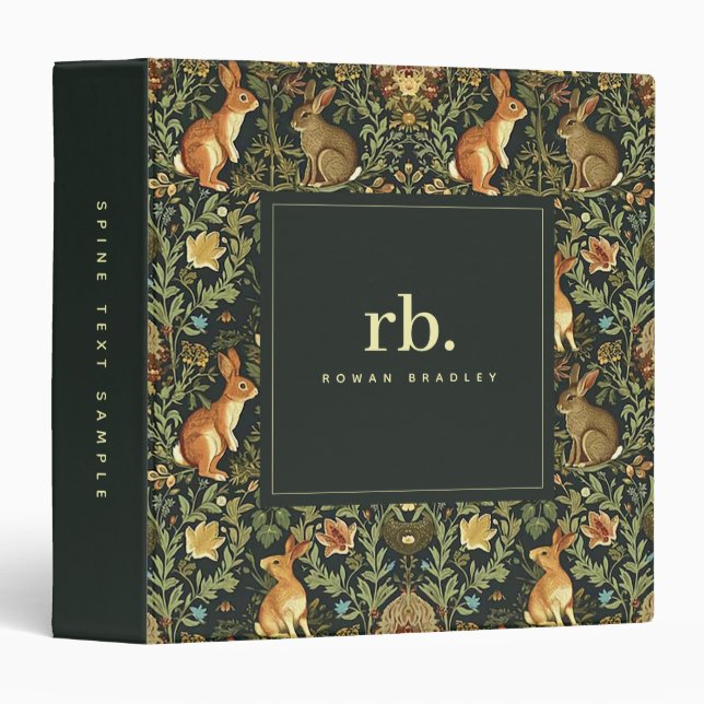 William Morris Woodland Floral Rabbits Christmas 3 Ring Binder (Front/Spine)