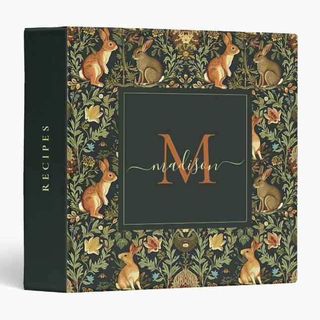 William Morris Woodland Floral Rabbits Christmas 3 Ring Binder (Front/Spine)
