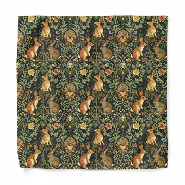 William Morris Woodland Floral Rabbits Christmas Bandana (Front)