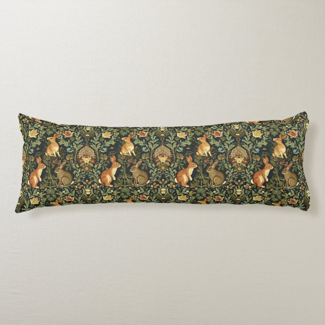 William Morris Woodland Floral Rabbits Christmas Body Pillow (Front)