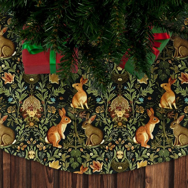 William Morris Woodland Floral Rabbits Christmas Brushed Polyester Tree Skirt (Creator Uploaded)
