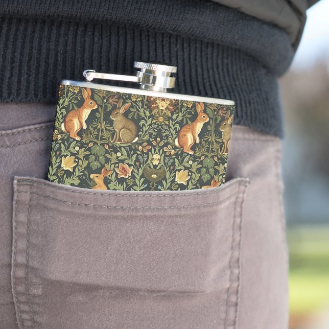 William Morris Woodland Floral Rabbits Christmas Flask (In Situ)