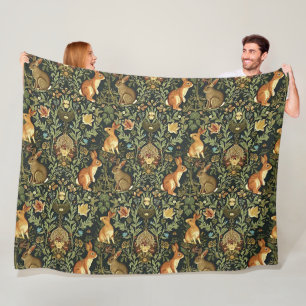 William Morris Woodland Floral Rabbits Christmas Fleece Blanket