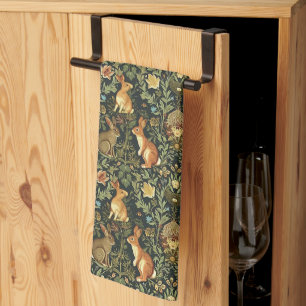 William Morris Woodland Floral Rabbits Christmas Kitchen Towel