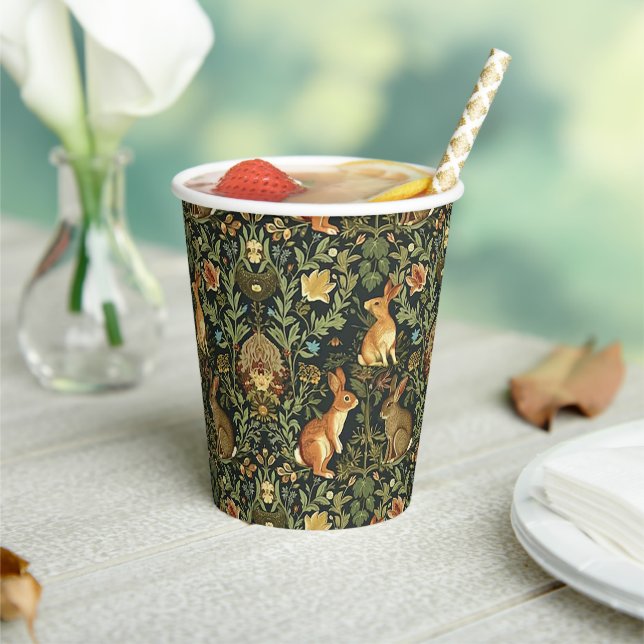 William Morris Woodland Floral Rabbits Christmas Paper Cups (Insitu)