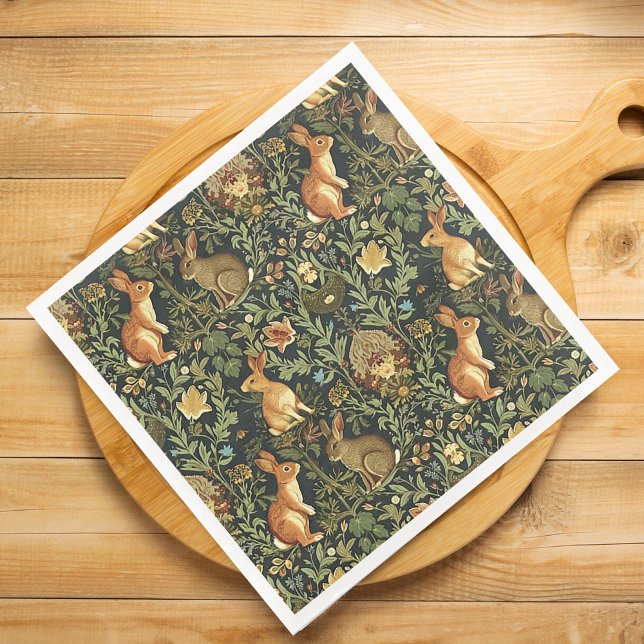 William Morris Woodland Floral Rabbits Christmas Paper Dinner Napkins (Creator Uploaded)
